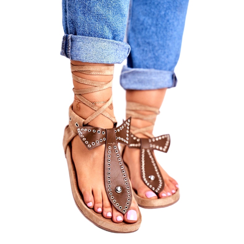 Lu Boo feminino marrom sandálias amarradas japonês Mara 1