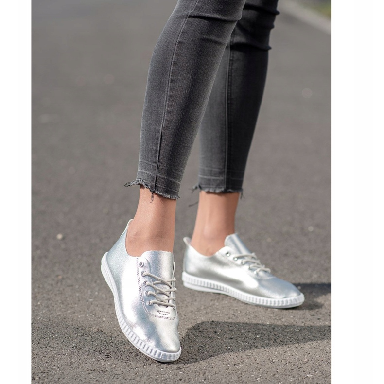 SHELOVET Tênis prateado com couro ecológico prata 1