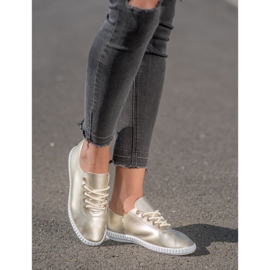 SHELOVET Tênis dourado com couro ecológico 1