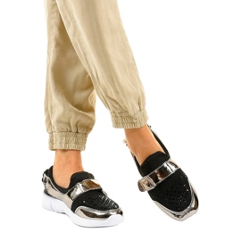 Sapatos esportivos de encaixe preto e dourado B120-2 2