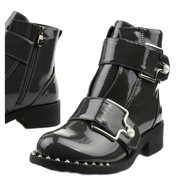 Botas femininas de couro cinza com tachas Morris 1