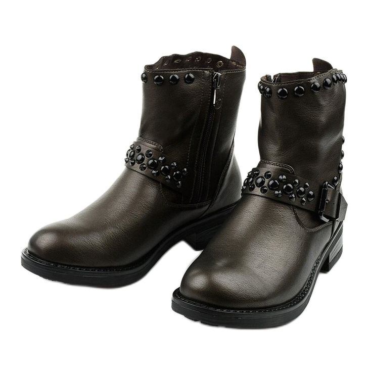 Botas marrons femininas com litas matinais castanho 2