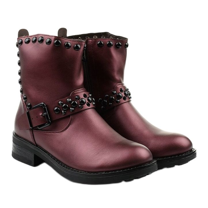 Botas marrons femininas com litas matinais vermelho 2
