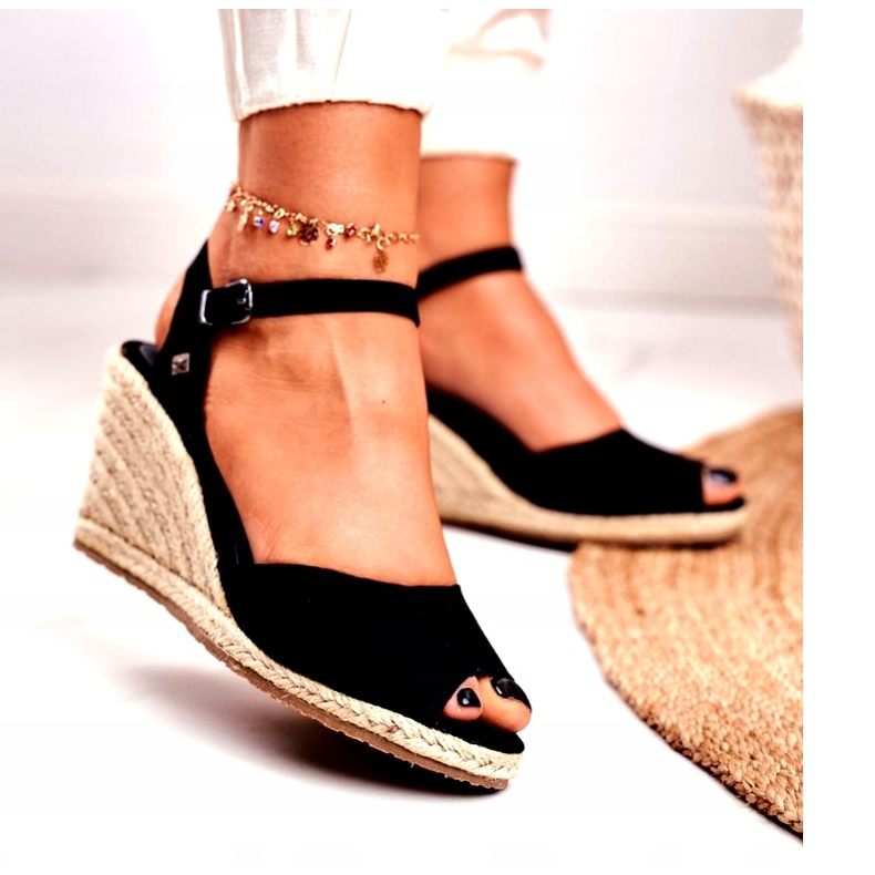 Sandálias femininas em cunha trançada Big Star Black DD274A209 preto 1