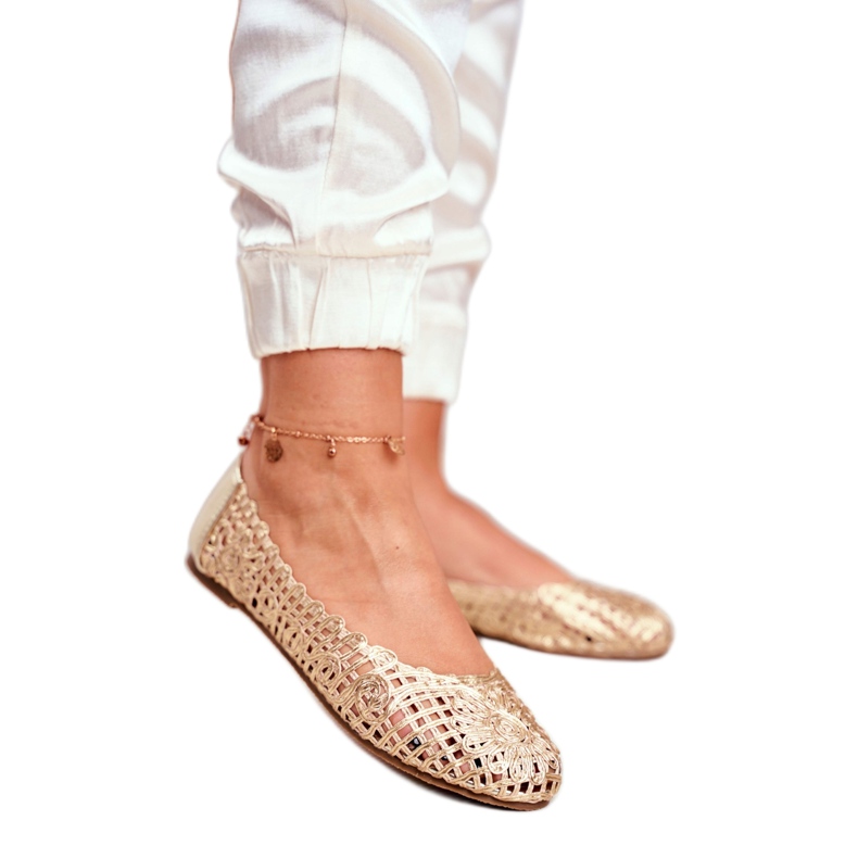 Lu Boo feminino bailarinas ouro a céu aberto trançado transporte dourado 2