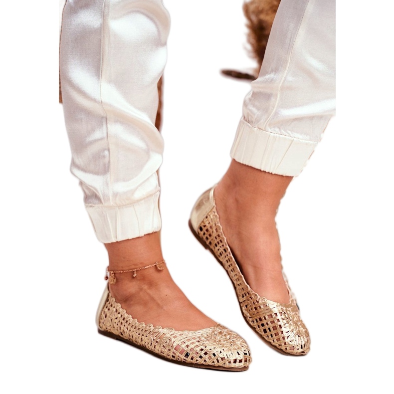 Lu Boo feminino bailarinas ouro a céu aberto trançado transporte dourado 1