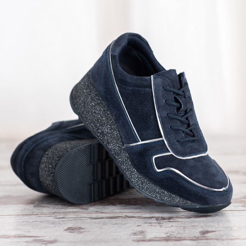 Filippo Tênis de couro com plataforma brilhante azul 2