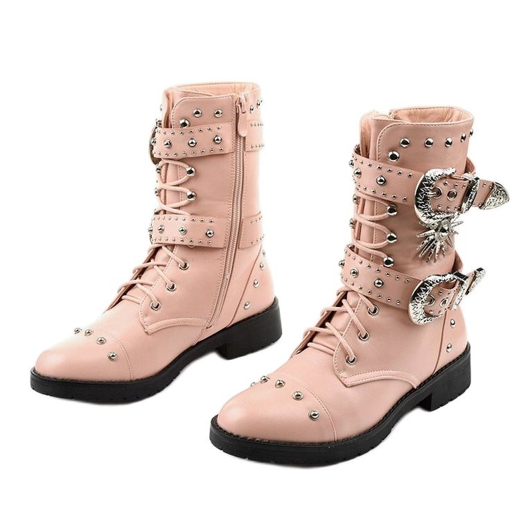 Botas de cano baixo rosa com fivelas Feldman 2