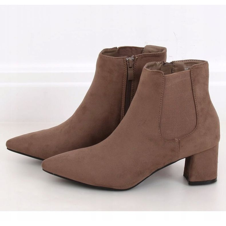 Botas de salto baixo bege escuro W27012 Khaki cáqui 1