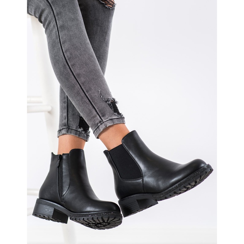SHELOVET Botas Chelsea com cristais preto 1
