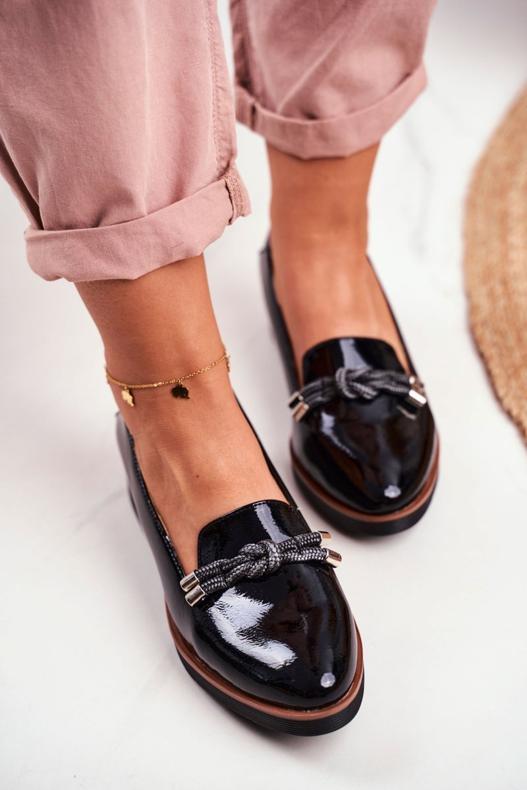 Vinceza Mocassins pretos femininos lacados na cunha Abba cinza 3