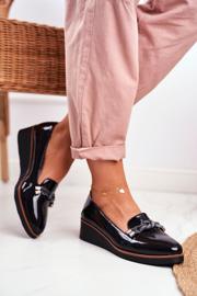 Vinceza Mocassins pretos femininos lacados na cunha Abba cinza 4