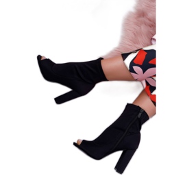 SEA Botas femininas com salto alto de lycra aberto na ponta preta primeiro preto 3