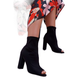 SEA Botas femininas com salto alto de lycra aberto na ponta preta primeiro preto 1