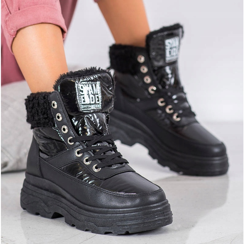 Bella Paris Tênis Com Pele De Carneiro preto 1