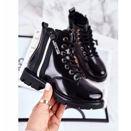 Vinceza Botas infantis aquecidas com um falcão preto lacado com zíper 1