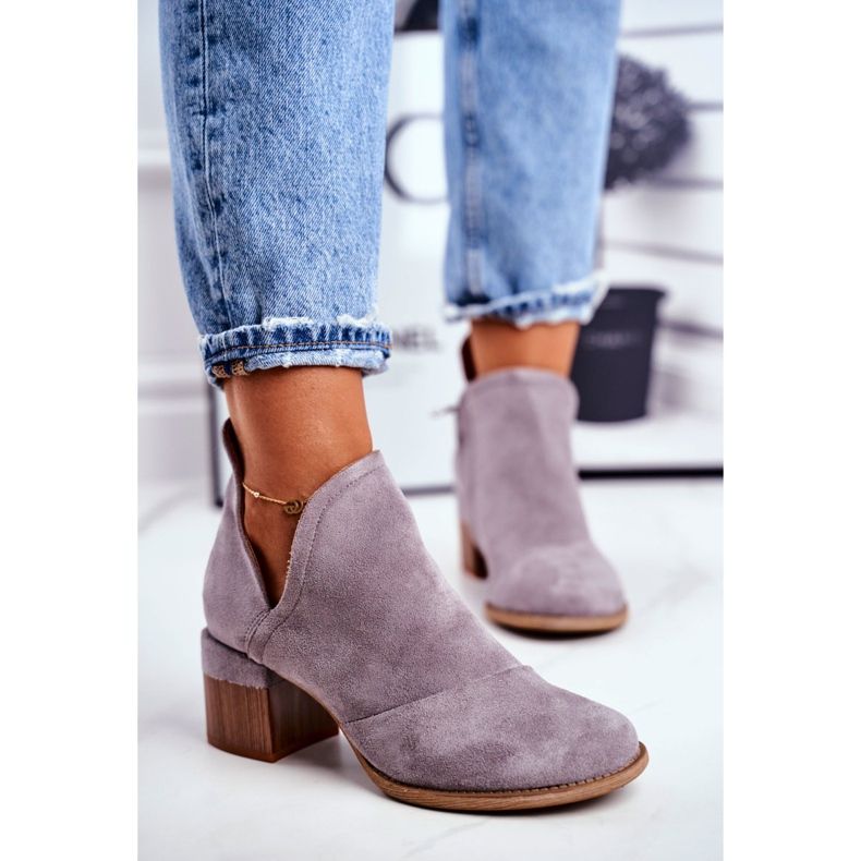 Botas femininas de salto alto recortadas em mini meliori cinza 2