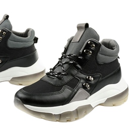 Tênis esportivos pretos da moda feitos de couro ecológico Donatella cinza 1