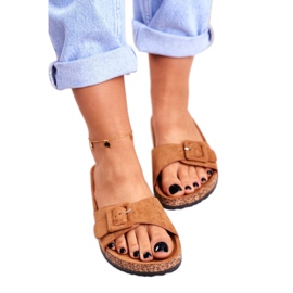 BUGO Chinelos femininos marrons com fivela ajustável rosalina castanho 3
