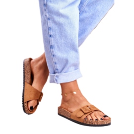 BUGO Chinelos femininos marrons com fivela ajustável rosalina castanho 2