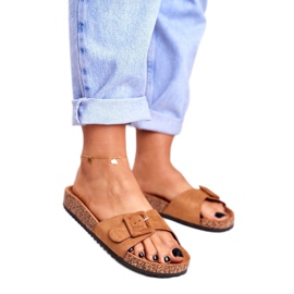 BUGO Chinelos femininos marrons com fivela ajustável rosalina castanho 1
