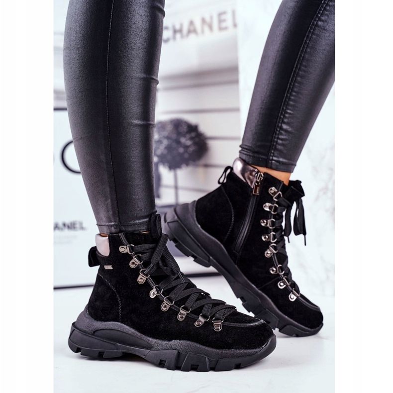 Sapatos de trekking feminino caçadores couro camurça Big Star GG274893 preto 2