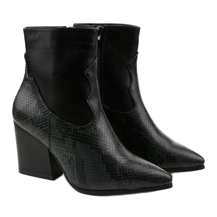 Botas pretas de cano baixo com Chay pontudo preto cinza 2