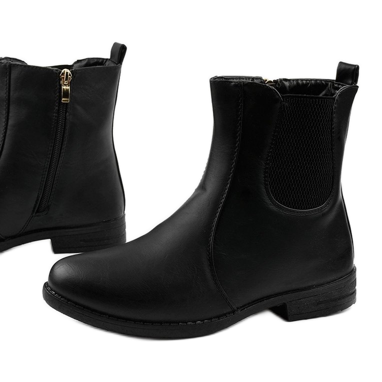 Botas pretas de cano baixo com elástico e zíper Trini preto 1 Botas pretas de cano baixo com elástico e zíper Trini preto 1