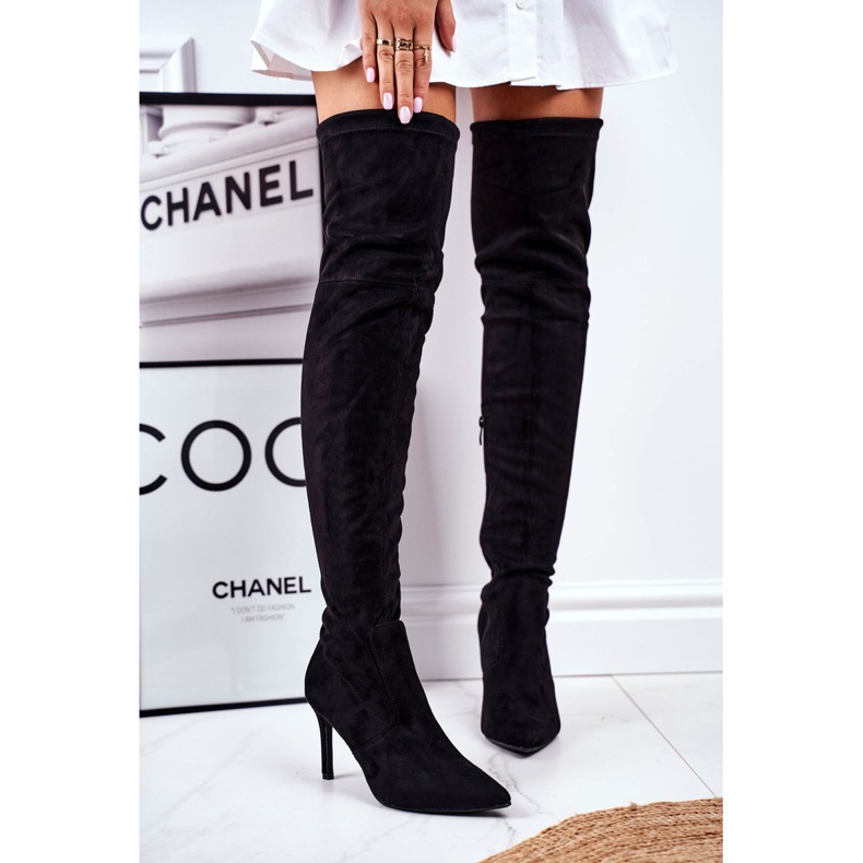 S.Barski Botas femininas com salto alto camurça preta Huanto preto 1