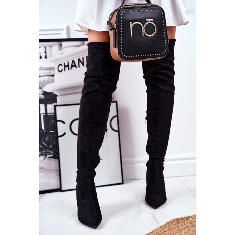 S.Barski Botas femininas com salto alto camurça preta Huanto preto 2