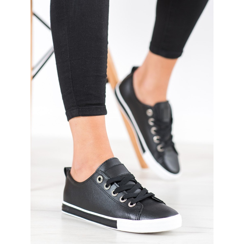 SHELOVET Tênis de couro ecológico preto 1