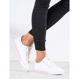 SHELOVET Tênis de couro ecológico branco rosa 1