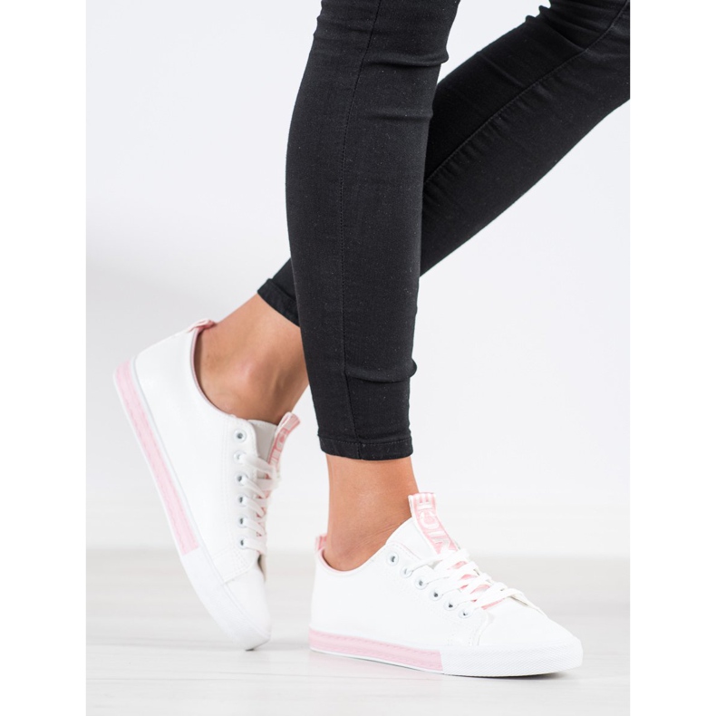 SHELOVET Tênis de couro ecológico branco rosa 1