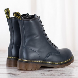 Botas de combate de couro com zíper MCKEY azul marinho 1