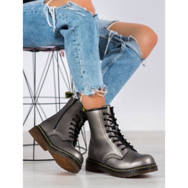 Botas de combate de couro com zíper MCKEY prata 1