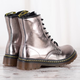 Botas de combate de couro com zíper MCKEY prata 1