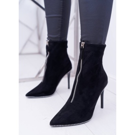 LU BOO Botas femininas de salto alto dois zíperes camurça preta Suzy preto 1
