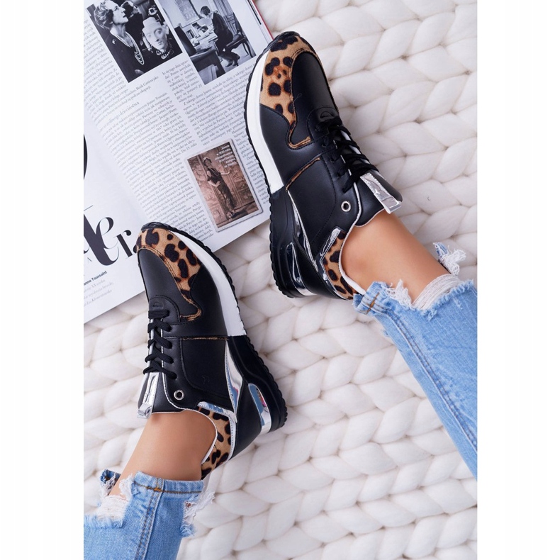 Sapatos esportivos femininos com padrão leopardo preto Fippo multicolorido 1