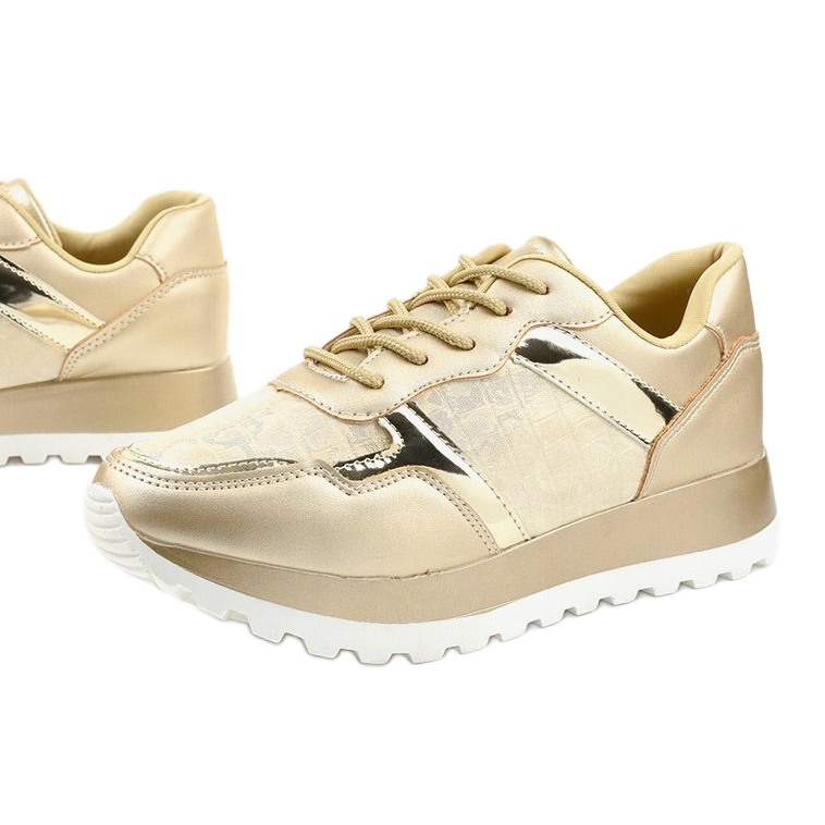 Tênis esportivos de couro ecológico dourado 2019-447 1