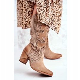 Exquisite Botins femininos com salto alto bege couro alecrim 1