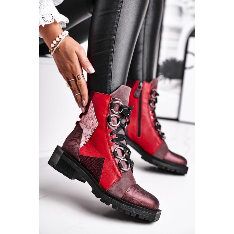 Botas femininas de couro Maciejka Burgundy 04184-23 / 00-3 vermelho 1