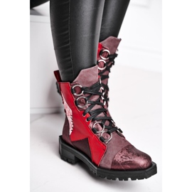 Botas femininas de couro Maciejka Burgundy 04184-23 / 00-3 vermelho 2
