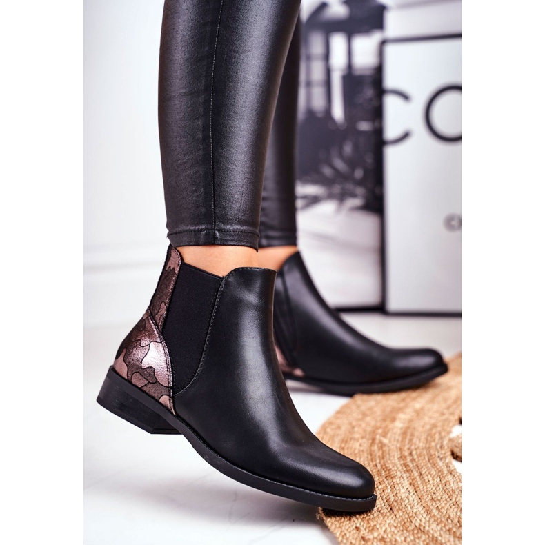 S.Barski Botas femininas quentes Chelsea Botas de salto plano preto Dibbo 1