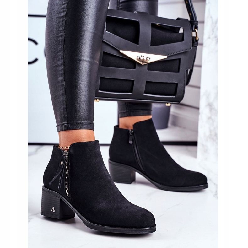 S.Barski Botas femininas de salto aquecido preto branco 1