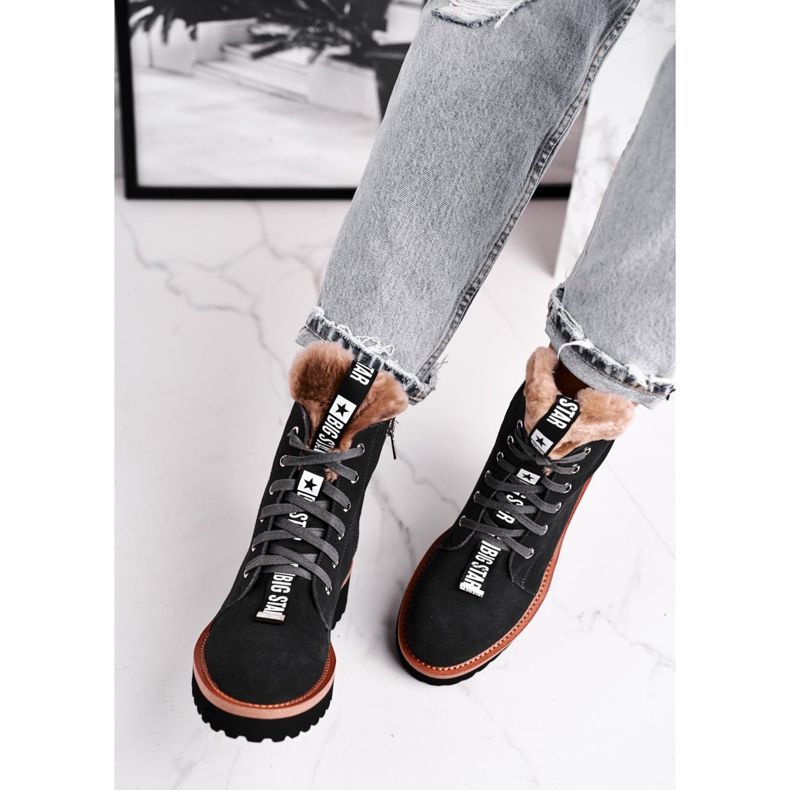 Botas femininas camurça Big Star cinza GG274903 preto 1