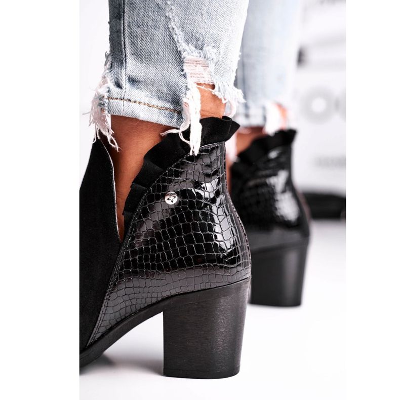 Botas de salto feminino, couro primavera Maciejka preto 04833-01 1