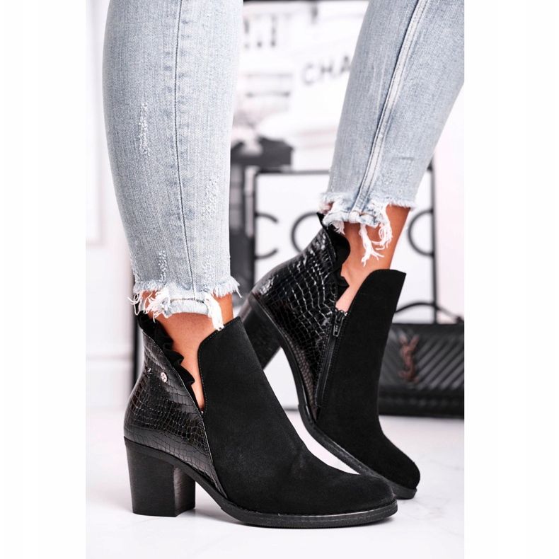 Botas de salto feminino, couro primavera Maciejka preto 04833-01 2