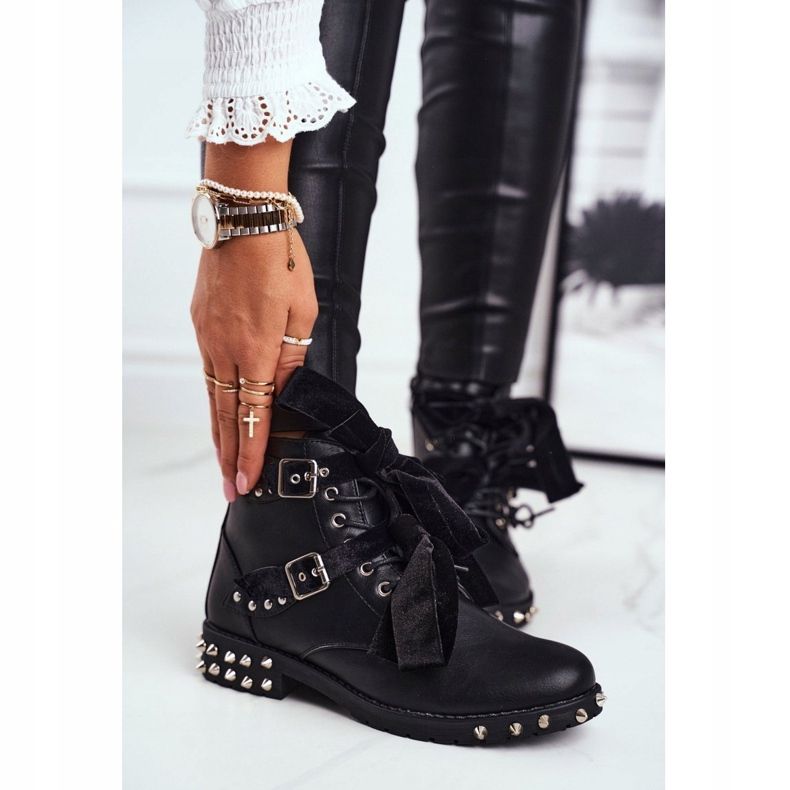 SEA Botas femininas rebites espigões ímã preto 1