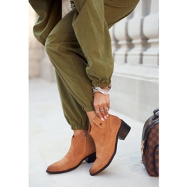 Botas femininas com salto de couro Big Star Camel GG274330 marrom 1