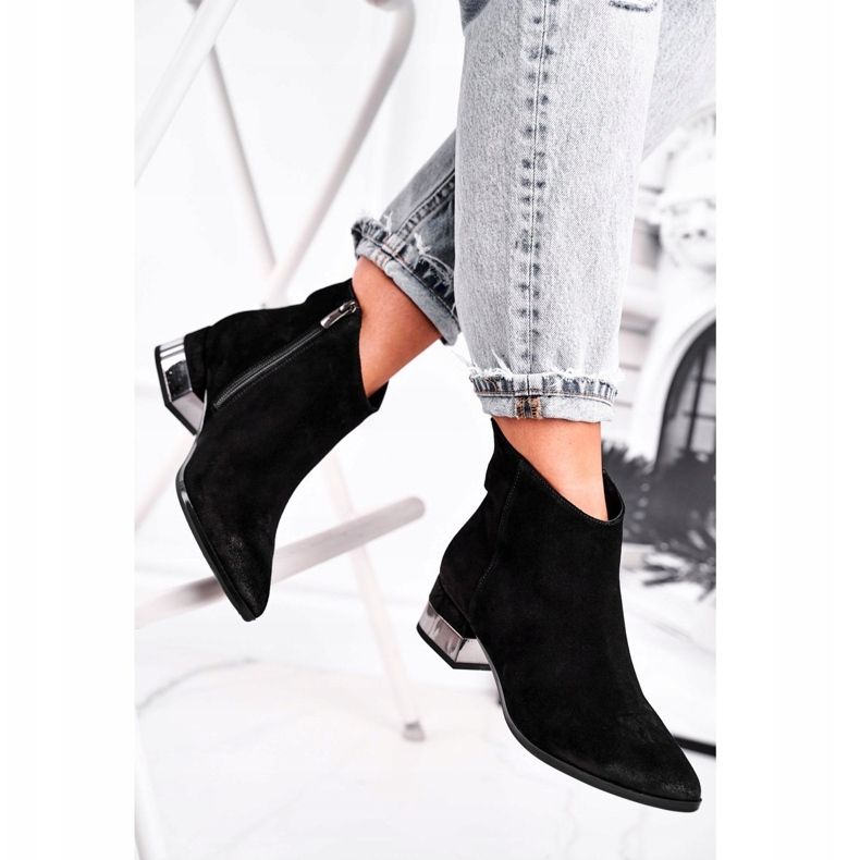 Botas quentes de couro feminino Laura Messi pretas 2207 preto 1